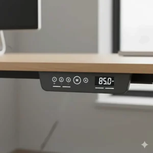 Close-up of a digital memory keypad for a dual motor standing desk with 4 programmable height presets.