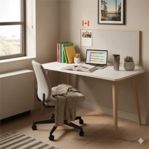 Ergonomic student writing desk in Canada, ideal for a university dorm or study room.