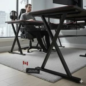 High-quality steel frame construction of a durable L-shaped gaming desk sold in Canada.