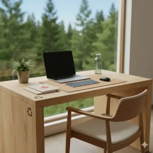 Illustration of an eco-friendly minimalist desk choice for environmentally conscious Canadian consumers.