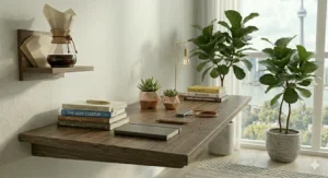 Modern slim computer desk for condo workstations featuring clean lines and high-quality wood finish.