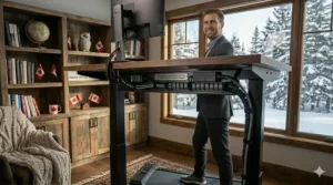 Visualizing reduced back strain for tall Canadians switching to an adjustable-height workstation.
