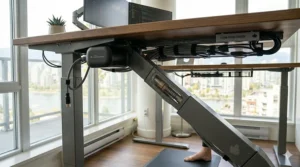 Digital programmable keypad for a corner standing desk with height presets, designed for Canadian accessibility. | Clavier de commande programmable pour bureau ajustable.