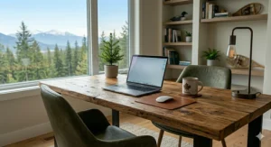 Map showing nationwide shipping for handmade reclaimed wood desks from local workshops to all Canadian provinces. (Livraison partout au Canada).