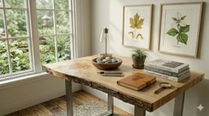 Detailed view of dovetail joinery on a premium solid wood desk, highlighting long-lasting Canadian quality.