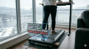 A Canadian professional taking a video call while walking on an affordable under desk treadmill.