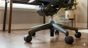 A display of the high-quality materials used in the Herman Miller Aeron, highlighting its reputation for long-term durability.