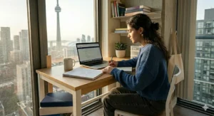 Simple white desk for college students on a budget, perfect for a first-year off-campus rental.
