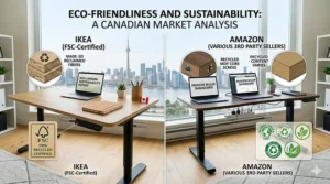 Sustainability and environmental quality comparison between an IKEA desk and a third-party Amazon desk.