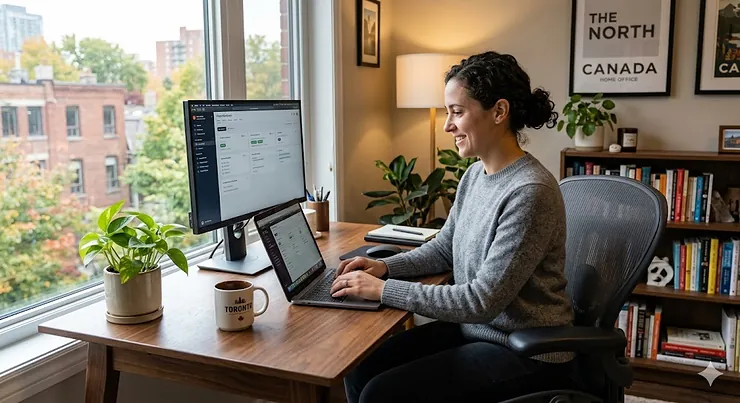 Modern home office setup with a Herman Miller Aeron chair, questioning if it's worth the investment for Canadian professionals. herman miller aeron worth it