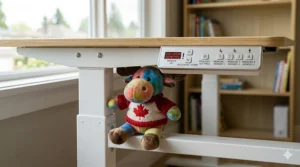 Safety demonstration of the anti-collision sensor on a height adjustable desk for a growing child.