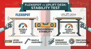 Stability and height range comparison between FlexiSpot and Uplift standing desks for ergonomic office setups.