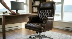Classic tufted leather executive chair.