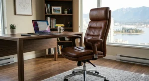 Modern brown leather office chair.