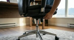 Height-adjustable leather chair.