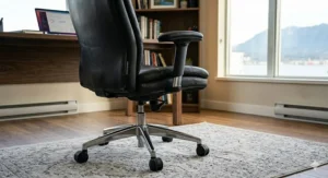 Durable swivel leather executive chair with wheels.