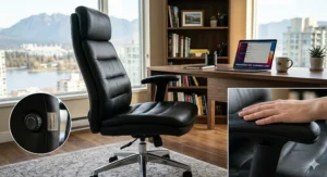 Ergonomic leather executive chair under 1000 with adjustable lumbar support.