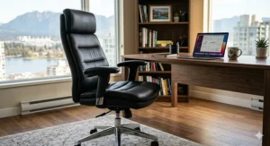 Comfortable high-back leather desk chair.