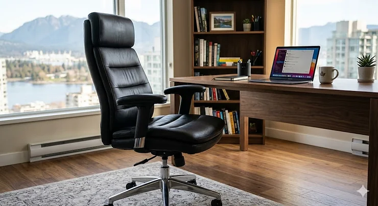 Premium black leather executive chair under 1000 for Canadian home offices. high back executive chair with headrest