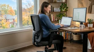 Close-up of essential ergonomic features on a reliable starter office chair for Canadian remote workers.