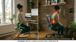 Anatomy graphic showing core muscle engagement during kneeling chair use.