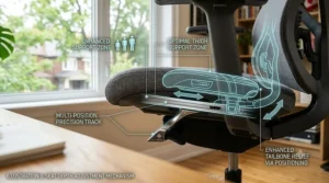 Visual guide demonstrating how to adjust seat depth for optimal leg support.