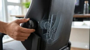 Integrated, depth-adjustable lumbar support dial on the backrest of a Secretlab Titan chair.