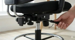 Smooth-rolling swivel casters on a drafting chair base for easy movement across office flooring.