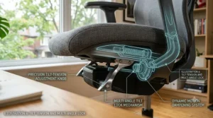 View of the tilt tension mechanism providing a dynamic and supportive seating experience.