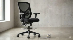 Adjustable height drafting chair featuring strong back support.