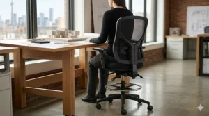 Modern studio drafting chair with sleek, supportive back design.
