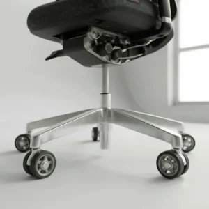 Reinforced base detail of a durable 24 hour office chair for stable seating.