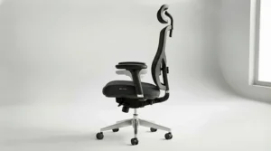 Side view of an adjustable 24 hour office chair with customizable armrests.