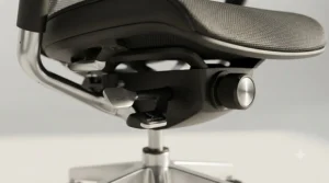 Diagram showing multi-functional adjustments (chaise de bureau ergonomique) on an extra high back office chair.