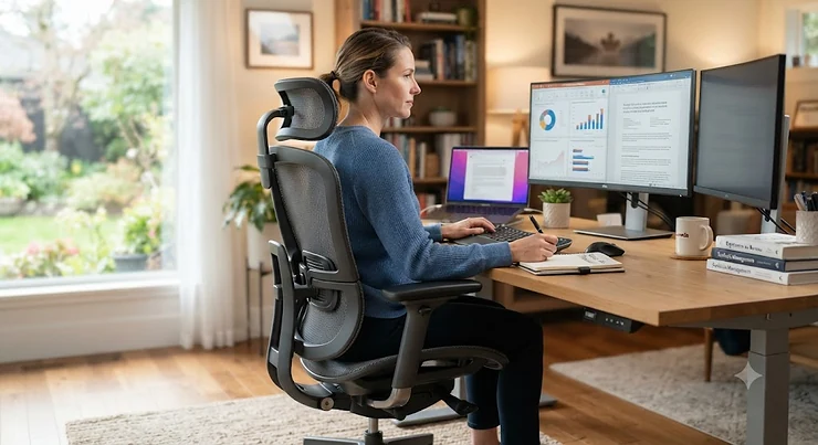 Ergonomic office chair with lumbar support designed for scoliosis pain relief. office chair for scoliosis