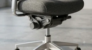 Reinforced steel frame of a bariatric office chair.