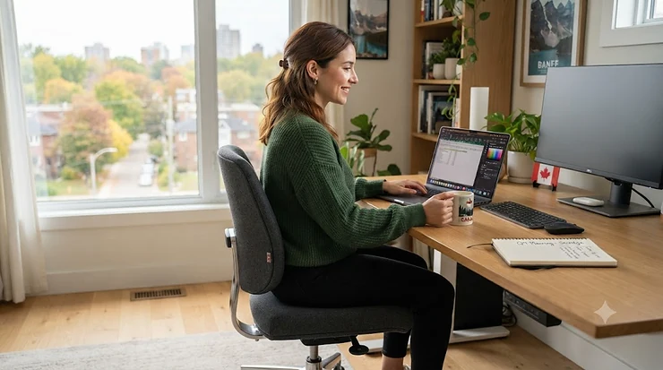 Ergonomic low seat height office chair designed for shorter adults in Canada, featuring adjustable lumbar support and a sleek modern finish.