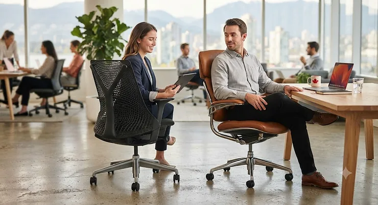 Breathable mesh vs leather office chair comparison for hot climates. / Chaise de bureau en filet vs cuir pour les climats chauds. mesh vs leather office chair hot climate