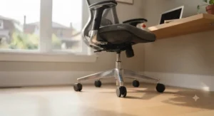 Sleek small frame office chair styled in a minimalist room.