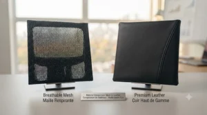 Comparison of breathable mesh versus leather office chair materials suitable for various Canadian climates.