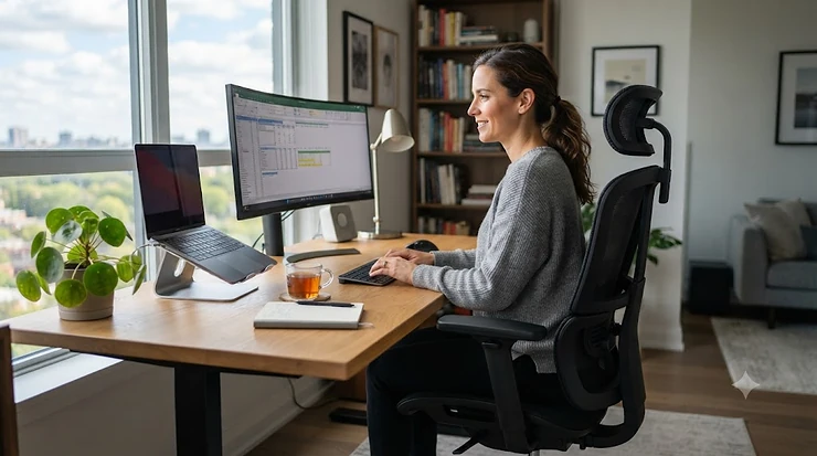 Ergonomic tall back office chair designed for comfort in a Canadian home office.