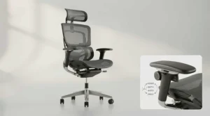 4D adjustable armrests providing wide shoulder and elbow clearance on an office chair for tall people.