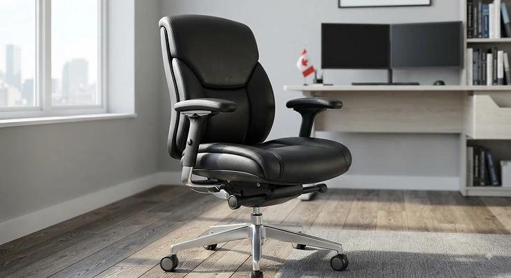 Ergonomic black leather office chair designed for home and corporate workspaces across Canada black leather office chairs