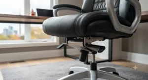A comfortable genuine leather office chair with a synchronized tilt-lock mechanism for optimal seating posture.