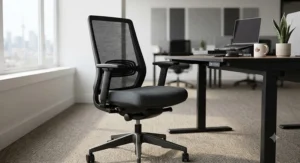 Durable black breathable office chair suitable for both corporate office environments and hybrid work setups.