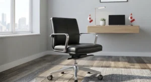 Compact black leather office chair ideal for small home office setups in Canadian apartments