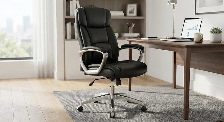 Ergonomic faux leather office chair providing all-day support for Canadian home workspaces. faux leather office chairs