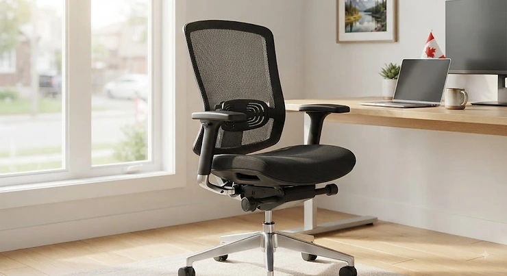 Ergonomic mesh office chair providing breathable lumbar support for Canadian home offices.