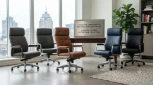A curated collection of contemporary leather office chairs (fauteuils de bureau en cuir) suited for professional office spaces.