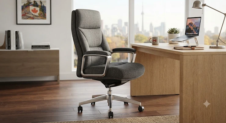 Premium grey fabric upholstered executive chair designed for Canadian professional workspaces upholstered office chairs